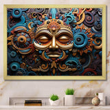 Teal Gold Mexico Vibrant Aztec Mask I - Landscapes Canvas Wall Art