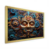 Teal Gold Mexico Vibrant Aztec Mask I - Landscapes Canvas Wall Art