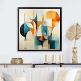 Orange Blue Mid Century Harmony In Geometry I - Abstract Canvas Wall Art