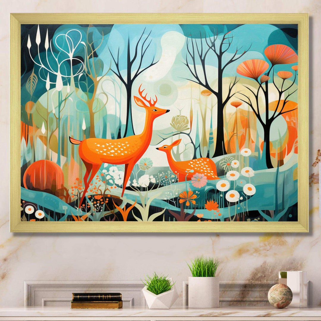 Teal Mid Century Mod Nature - Abstract Canvas Wall Art