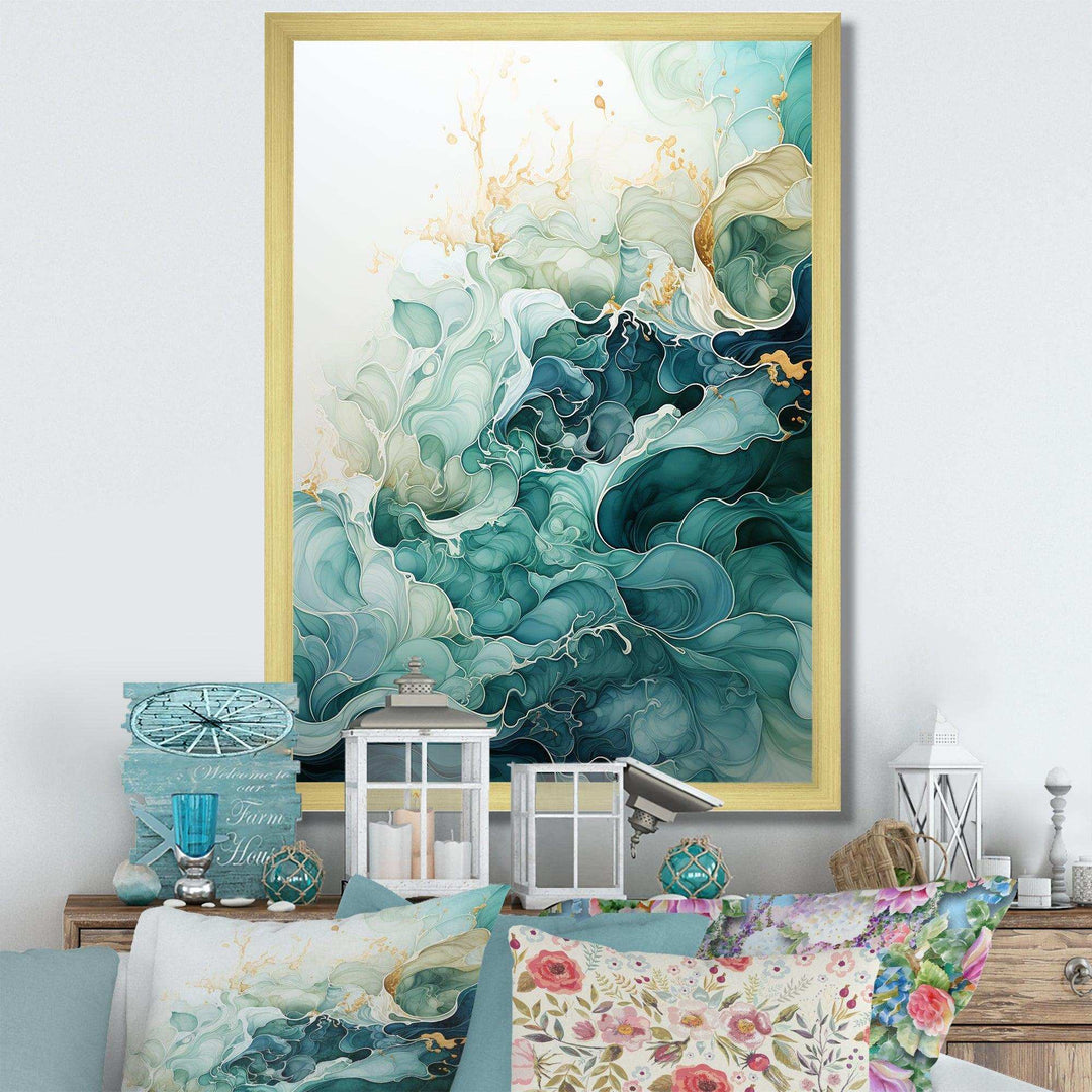 Teal Gold Minimalism Serenity In Motion - Abstract Canvas Wall Art