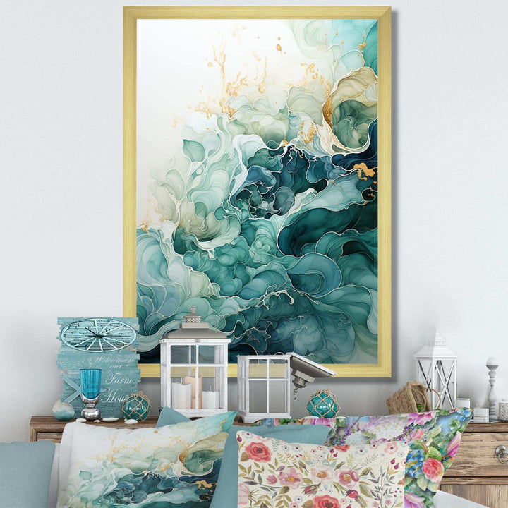 Teal Gold Minimalism Serenity In Motion - Abstract Canvas Wall Art