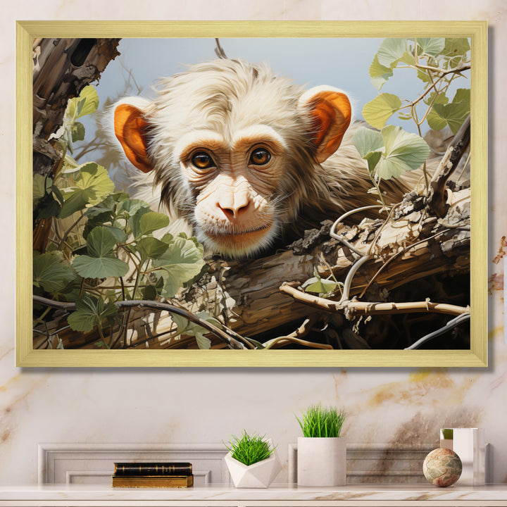 Green Brown Monkey Mischievous Monkey Pastoral - Monkey Living Room Wall Art