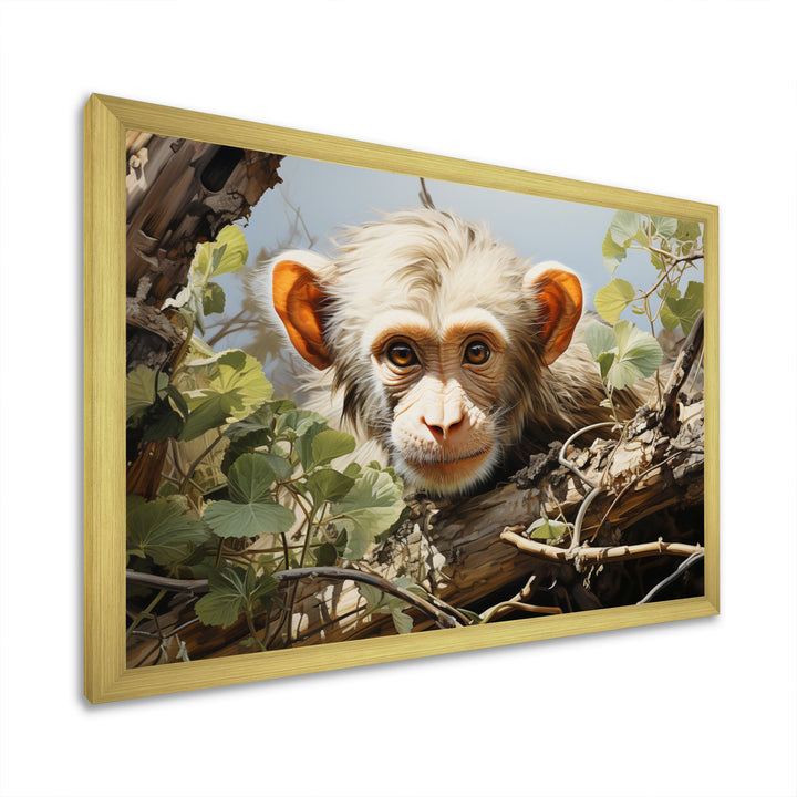 Green Brown Monkey Mischievous Monkey Pastoral - Monkey Living Room Wall Art