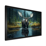 Green Moose Forest Dusk - Moose Framed Canvas Art