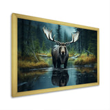 Green Moose Forest Dusk - Moose Framed Canvas Art