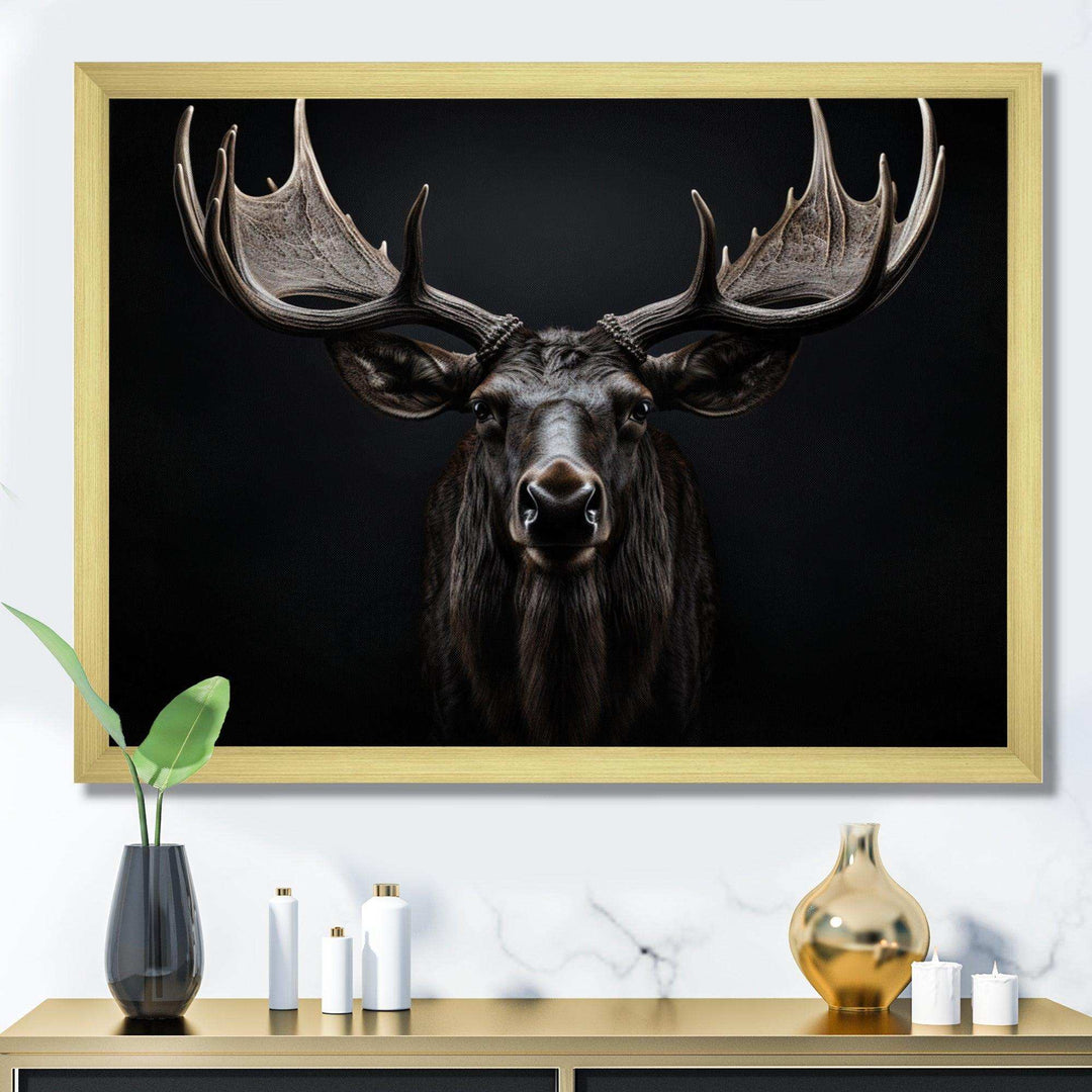 Black White Moose Majestic Monochrome Black And White - Animals Canvas Wall Art