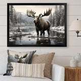 Brown White Moose Winter Majesty - Animals Canvas Wall Art