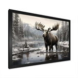 Brown White Moose Winter Majesty - Animals Canvas Wall Art