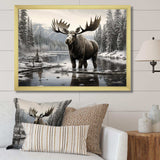 Brown White Moose Winter Majesty - Animals Canvas Wall Art