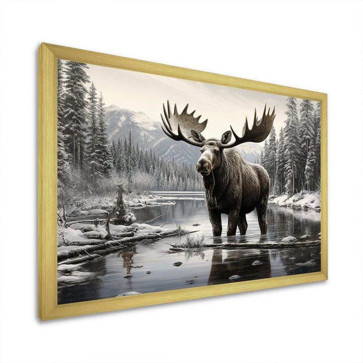 Brown White Moose Winter Majesty - Animals Canvas Wall Art