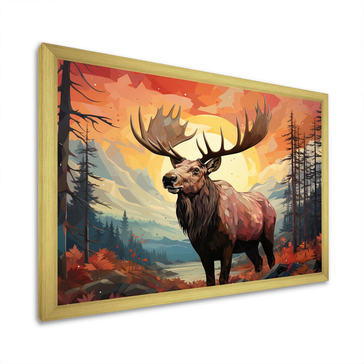Brown Peach Moose Majestic Geometric - Moose Canvas Wall Art