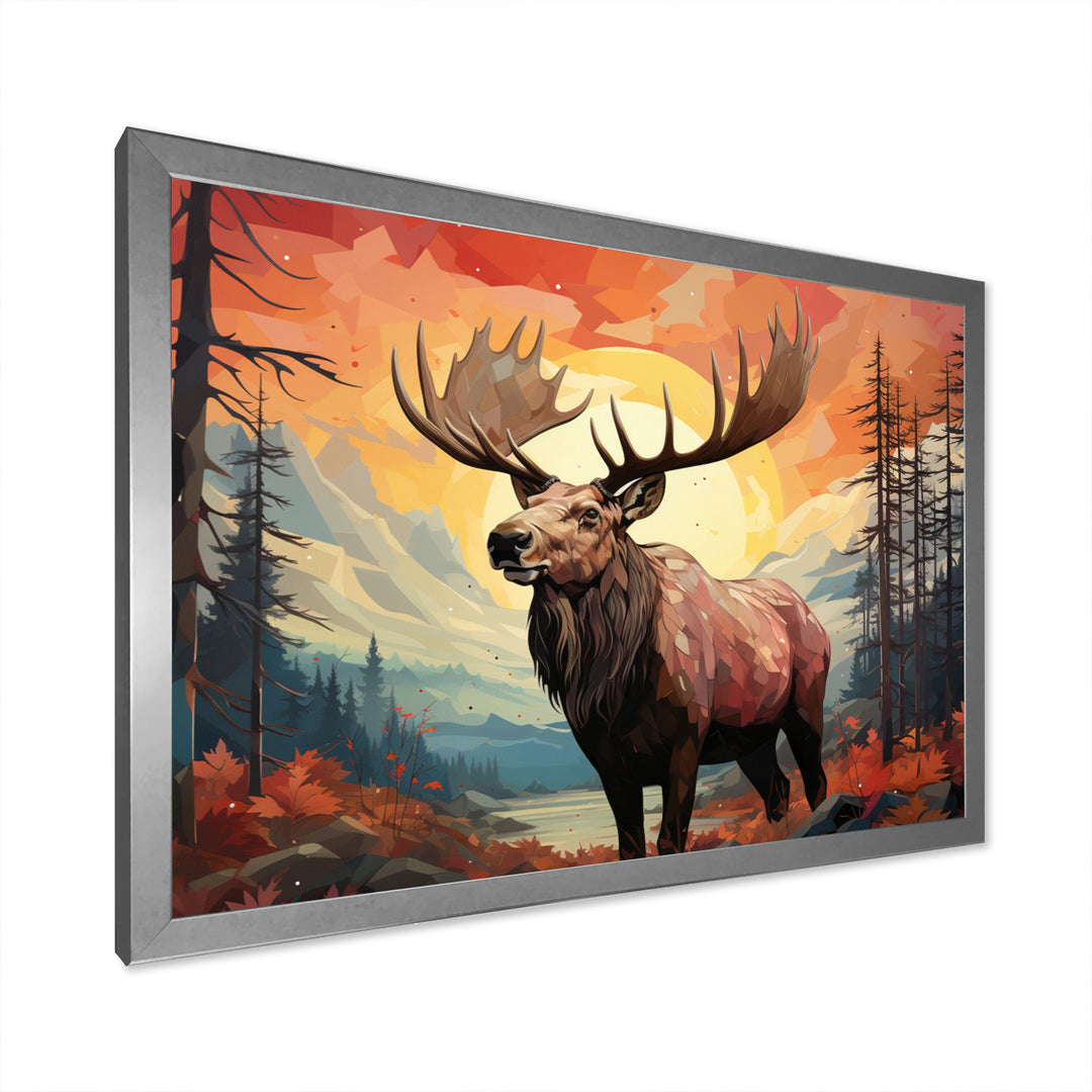 Brown Peach Moose Majestic Geometric - Moose Canvas Wall Art