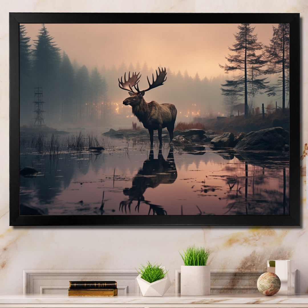 Brown Peach Moose Misty Morning - Moose Wall Art Prints