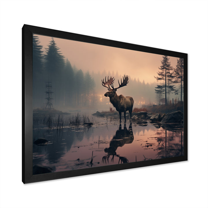 Brown Peach Moose Misty Morning - Moose Wall Art Prints