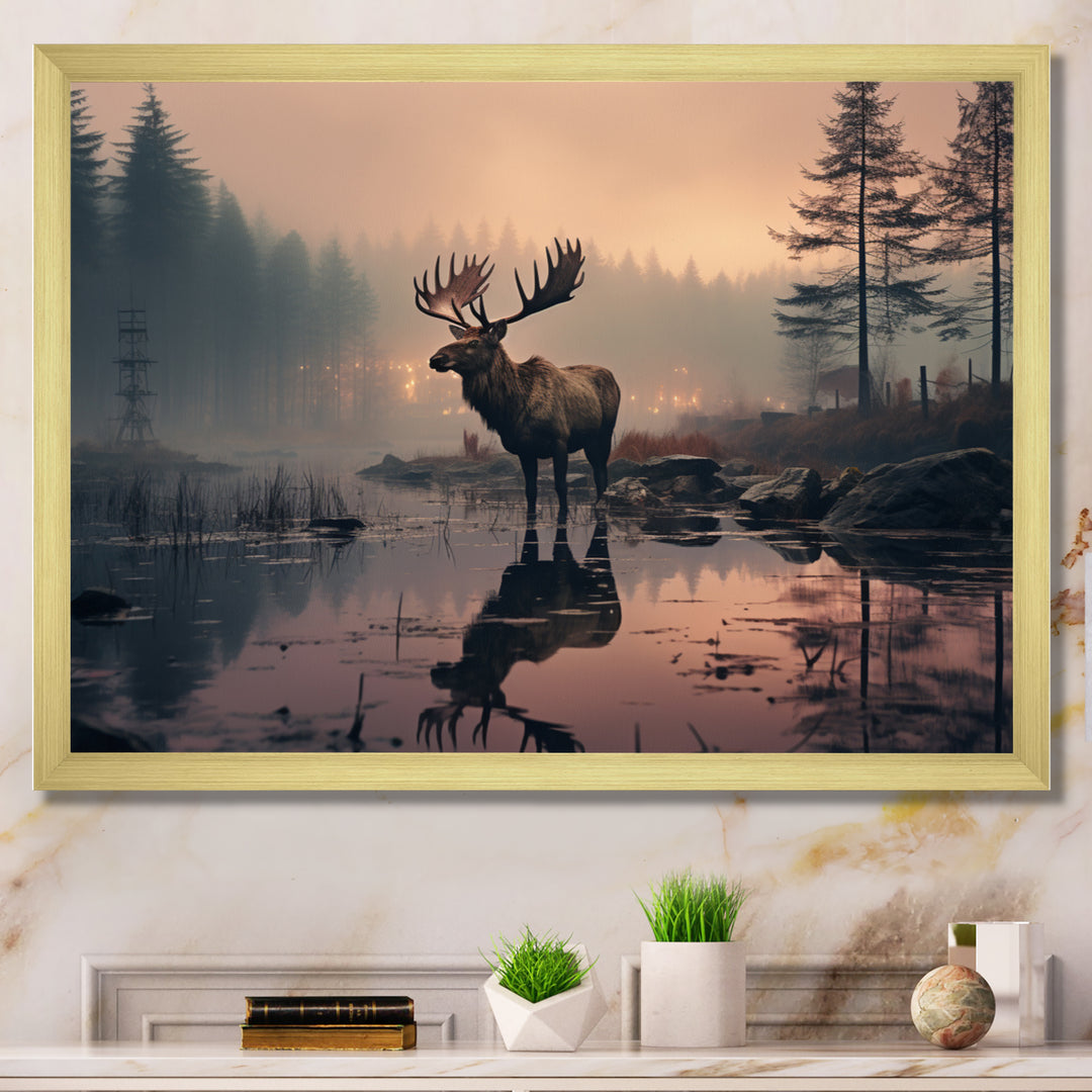 Brown Peach Moose Misty Morning - Moose Wall Art Prints