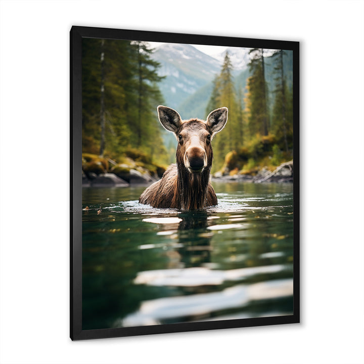 Brown Green Moose Oceanic Serenity - Brown Moose Wall Art