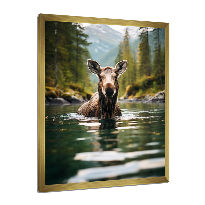 Brown Green Moose Oceanic Serenity - Brown Moose Wall Art