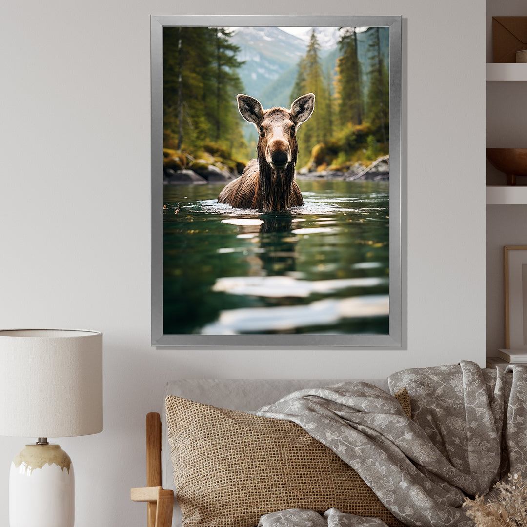Brown Green Moose Oceanic Serenity - Brown Moose Wall Art
