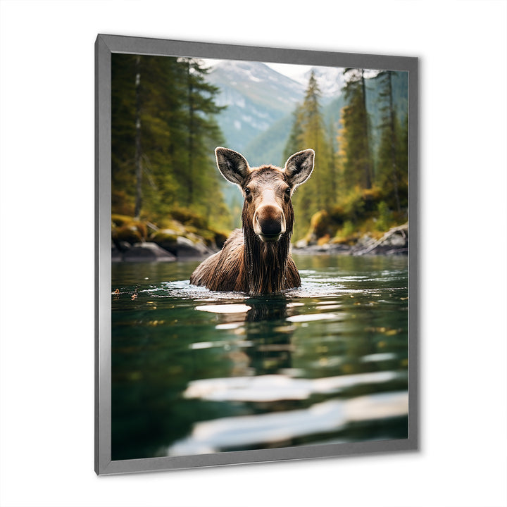 Brown Green Moose Oceanic Serenity - Brown Moose Wall Art