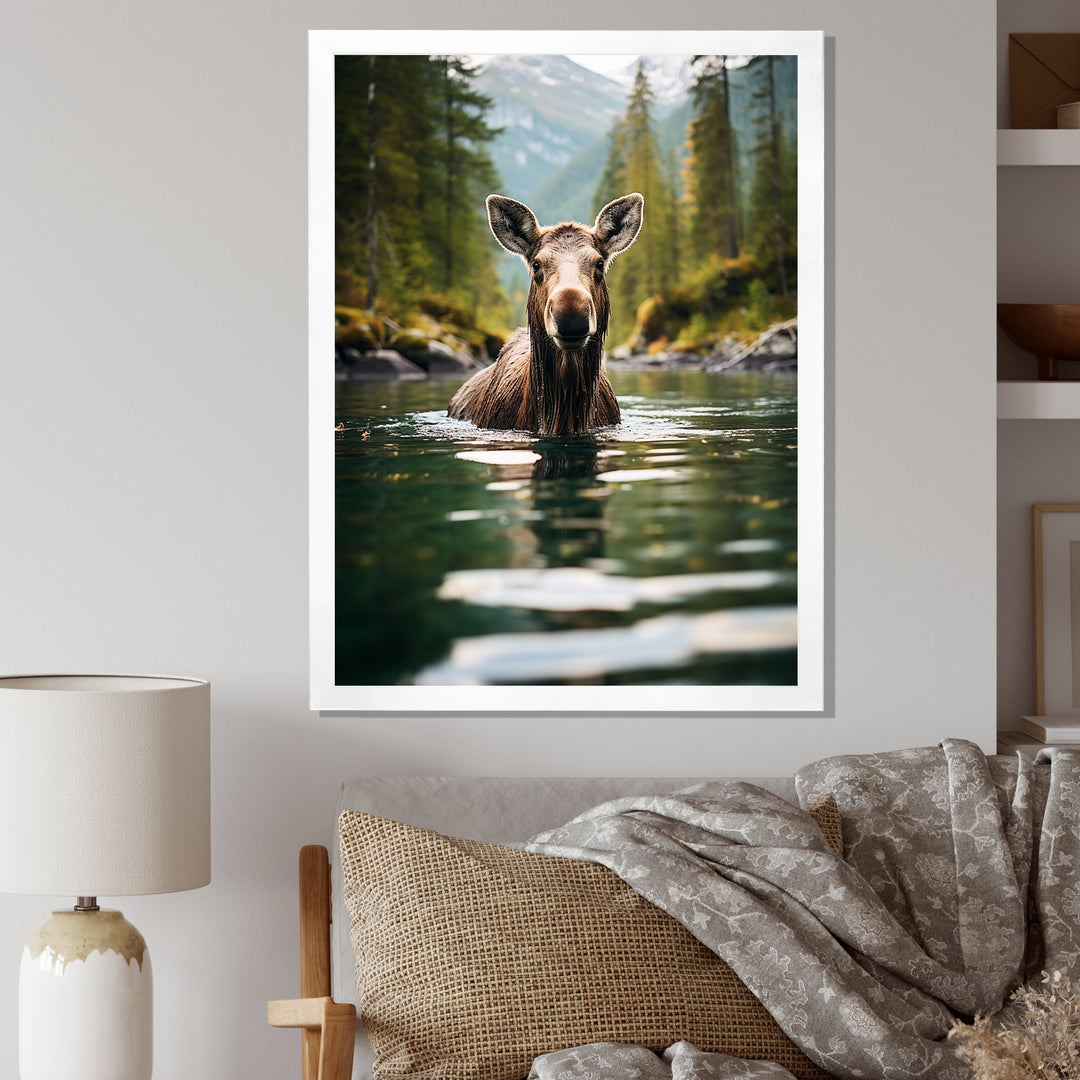 Brown Green Moose Oceanic Serenity - Brown Moose Wall Art