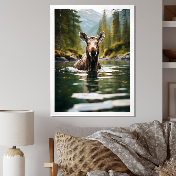 Brown Green Moose Oceanic Serenity - Brown Moose Wall Art