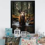 Brown Green Moose Portrait Vibrant - Moose Framed Canvas Art