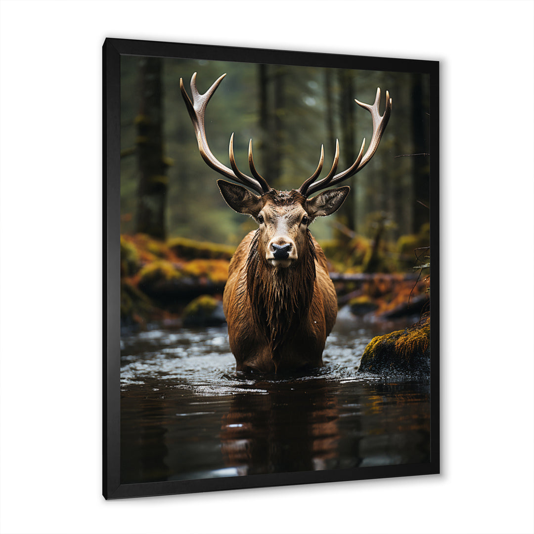 Brown Green Moose Portrait Vibrant - Moose Framed Canvas Art
