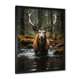 Brown Green Moose Portrait Vibrant - Moose Framed Canvas Art