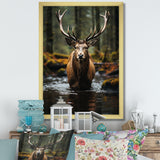 Brown Green Moose Portrait Vibrant - Moose Framed Canvas Art