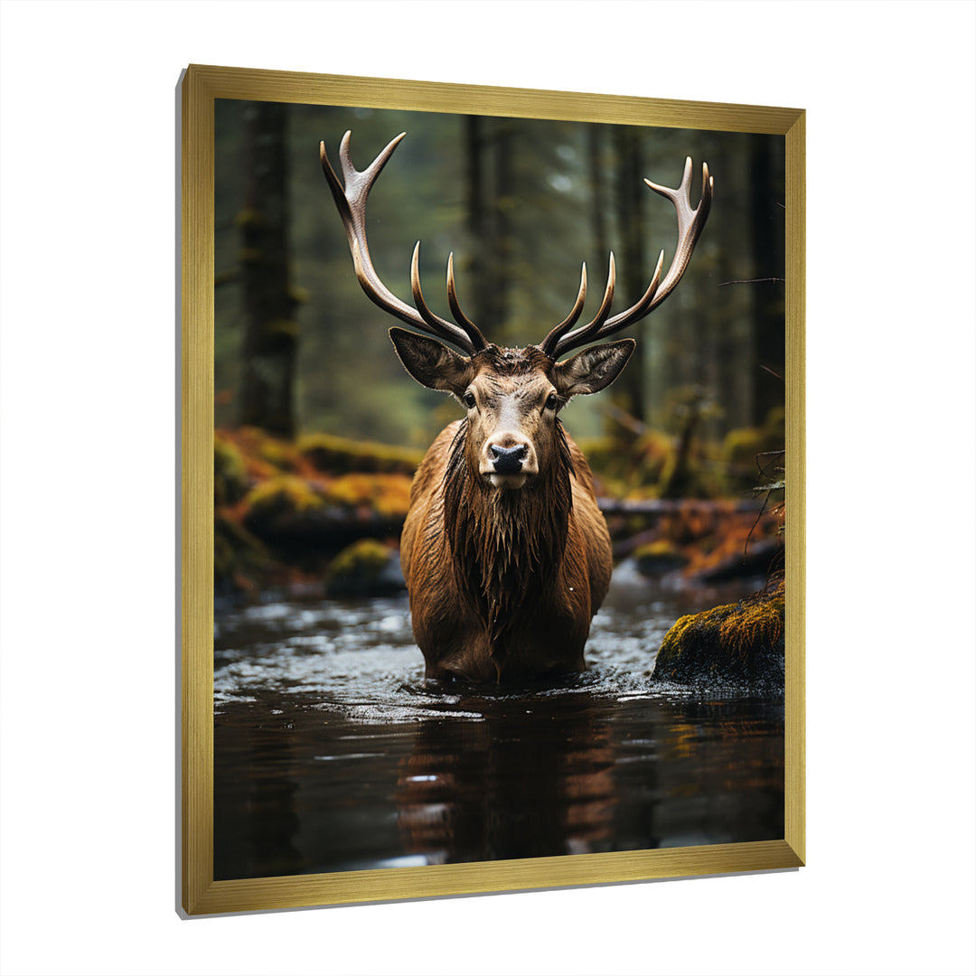 Brown Green Moose Portrait Vibrant - Moose Framed Canvas Art
