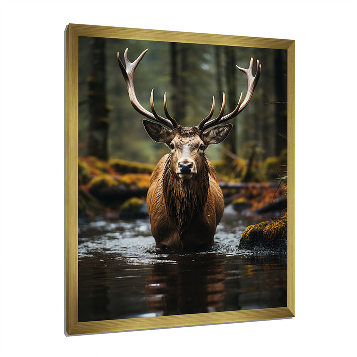 Brown Green Moose Portrait Vibrant - Moose Framed Canvas Art