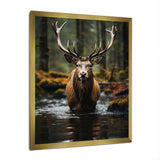 Brown Green Moose Portrait Vibrant - Moose Framed Canvas Art