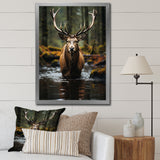 Brown Green Moose Portrait Vibrant - Moose Framed Canvas Art