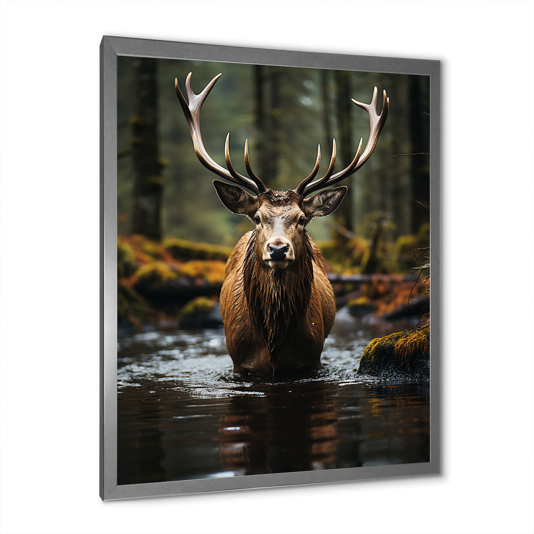 Brown Green Moose Portrait Vibrant - Moose Framed Canvas Art
