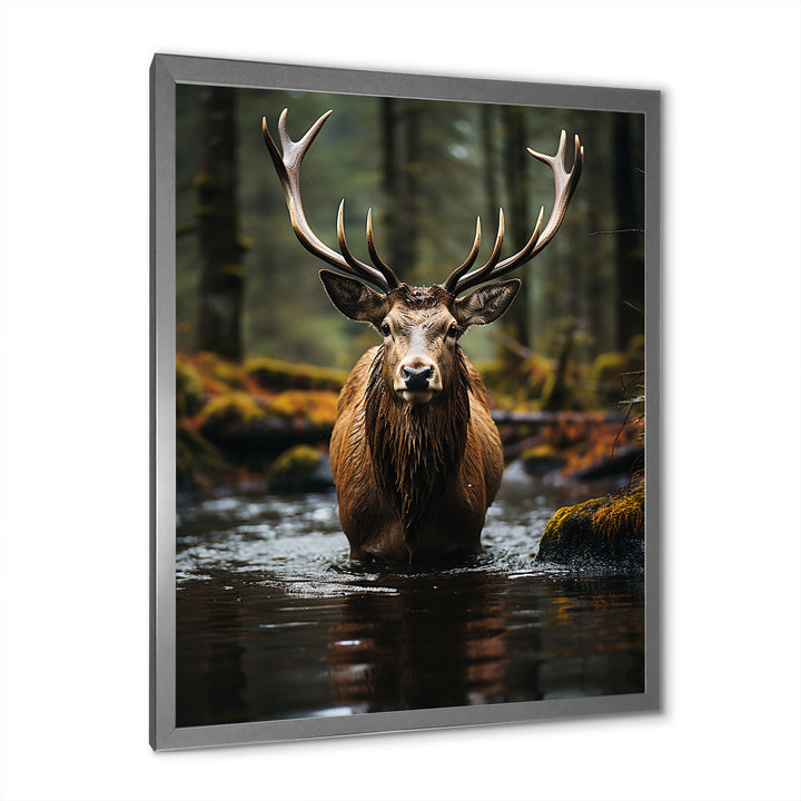 Brown Green Moose Portrait Vibrant - Moose Framed Canvas Art