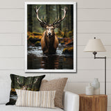 Brown Green Moose Portrait Vibrant - Moose Framed Canvas Art