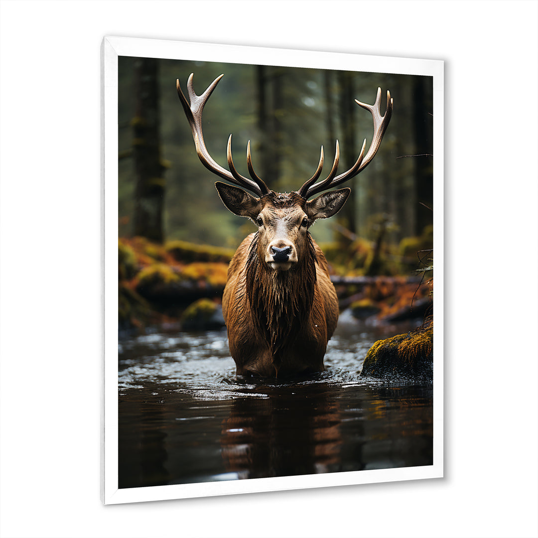 Brown Green Moose Portrait Vibrant - Moose Framed Canvas Art