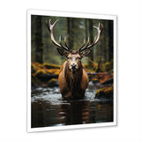 Brown Green Moose Portrait Vibrant - Moose Framed Canvas Art