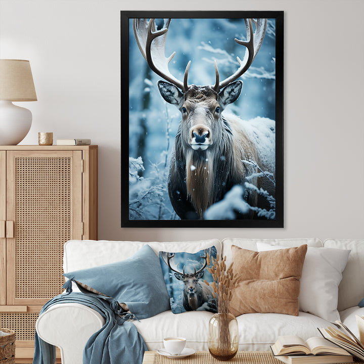 Blue White Moose Winter Frost - Moose Wall Decor