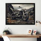 Grey Motorcycle Monochrome Landscape Photography I - Motorcycle Canvas Wall Art