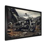 Grey Motorcycle Monochrome Landscape Photography I - Motorcycle Canvas Wall Art