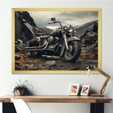 Grey Motorcycle Monochrome Landscape Photography I - Motorcycle Canvas Wall Art
