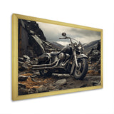 Grey Motorcycle Monochrome Landscape Photography I - Motorcycle Canvas Wall Art