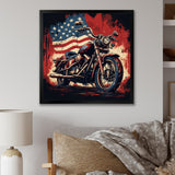 Red Blue Motorcycle American Flag Background - Motorcycle Canvas Wall Art