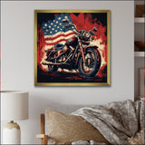 Red Blue Motorcycle American Flag Background - Motorcycle Canvas Wall Art