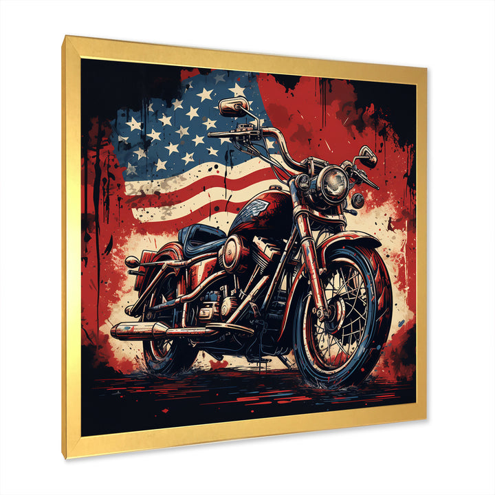 Red Blue Motorcycle American Flag Background - Motorcycle Canvas Wall Art