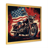 Red Blue Motorcycle American Flag Background - Motorcycle Canvas Wall Art