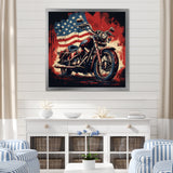 Red Blue Motorcycle American Flag Background - Motorcycle Canvas Wall Art