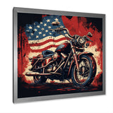Red Blue Motorcycle American Flag Background - Motorcycle Canvas Wall Art